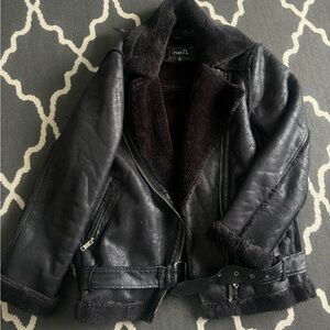 Rue21 Women's Black Shearling-Lined Leather Jacket
